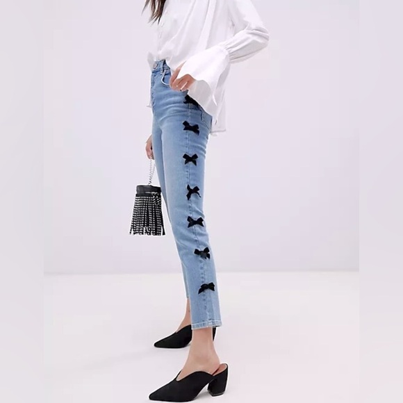 ASOS Denim - ASOS Bow Lined High Rise Skinny Ankle Jeans